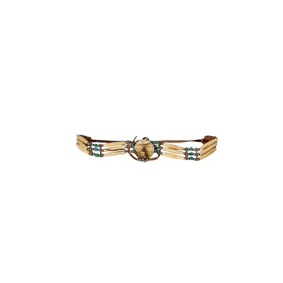 Native-inspired bone and turquoise choker necklace - Picture 2 of 5